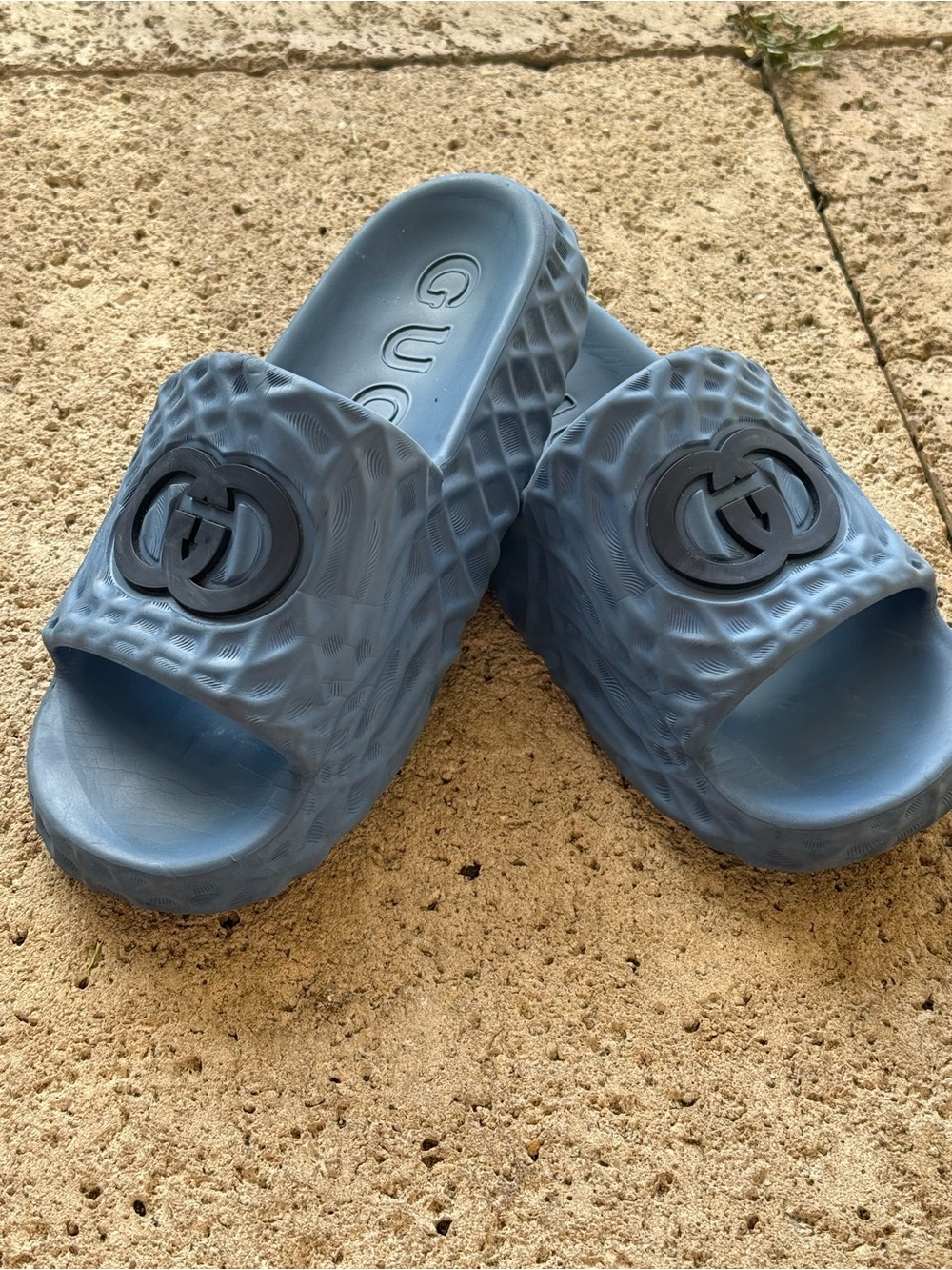 Gucci GG Blue Rubber Slide Sandals Italy size 10